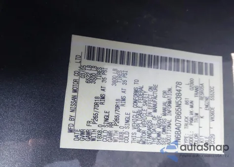 2005 Nissan Titan Le z USA, uszkodzony, nr VIN 1N6BA07B65N538478